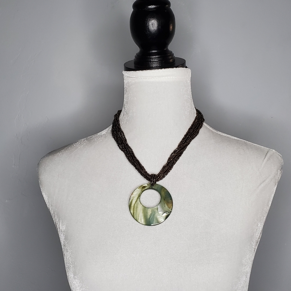 Enamel pendant statement necklace with beads